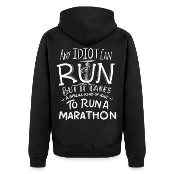 Marathon-Läufer-laufendes Geschenk-lustiger Zitat-Idiot - Unisex Premium Bio Zip Hoodie - Schwarz - Hinten - Nico (187cm)