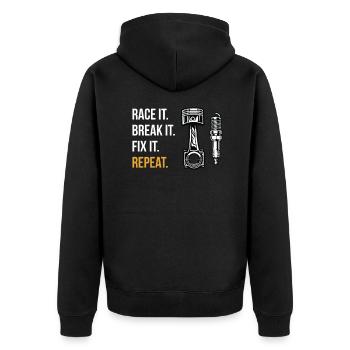 Race It. Break It. Fix It. Repeat. Motor racing - Unisex Premium Organic Zip Hoodie - black - Back - Nico (187cm)