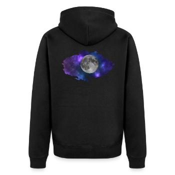 Wolke mit Mond und Weltraumdesign- Moon, Galaxy - Unisex Premium Bio Zip Hoodie - Schwarz - Hinten - Nico (187cm)