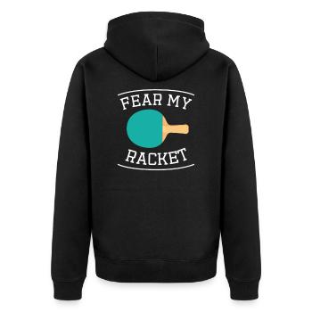Fear My Racket PingPong Tischtennis Sport Schläger - Unisex Premium Bio Zip Hoodie - Schwarz - Hinten - Nico (187cm)