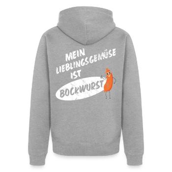 Mein Lieblingsgemüse ist Bockwurst 2- Sausage - Unisex Premium Bio Zip Hoodie - Grau meliert - Hinten - Nico (187cm)