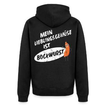 Mein Lieblingsgemüse ist Bockwurst 2- Sausage - Unisex Premium Bio Zip Hoodie - Schwarz - Hinten - Nico (187cm)