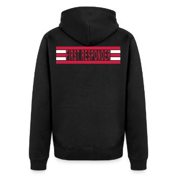 Premiers intervenants symétriques 5 bandes - Veste à capuche bio Premium Unisexe - noir - Dos - Nico (187cm)