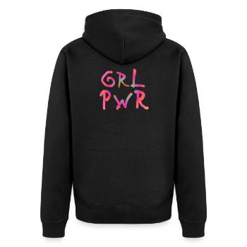 GRL PWR. Girl Power. Individuelles Design - Unisex Premium Bio Zip Hoodie - Schwarz - Hinten - Nico (187cm)