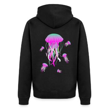 Qualle Medusa Meduse Nesselqualle Meer Quallen - Unisex Premium Bio Zip Hoodie - Schwarz - Hinten - Nico (187cm)