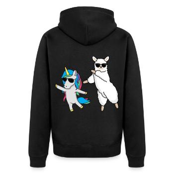Dabbendes Lama mit Einhorn und Sonnenbrillen - Unisex Premium Bio Zip Hoodie - Schwarz - Hinten - Nico (187cm)