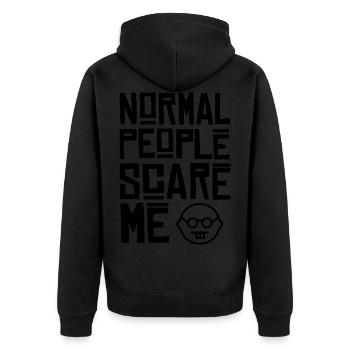 Normal People Scare Me Geschenk Nerd Geek Geschenk - Unisex Premium Bio Zip Hoodie - Schwarz - Hinten - Nico (187cm)
