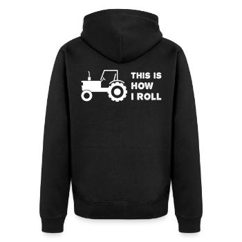 So wirke ich Traktor Bauer Landwirt Bauernhof - Unisex Premium Bio Zip Hoodie - Schwarz - Hinten - Nico (187cm)
