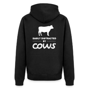 Leicht ablenkbar von Kühen Landwirt Bauernhof - Unisex Premium Bio Zip Hoodie - Schwarz - Hinten - Nico (187cm)