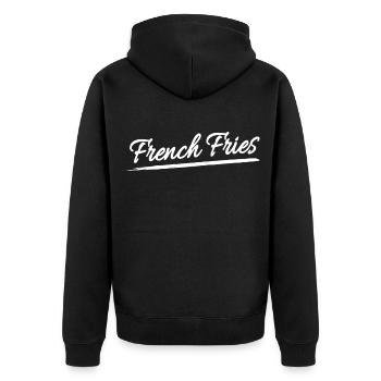 French Fries Pommes Fitten Hip & Trendy Geschenk - Unisex Premium Bio Zip Hoodie - Schwarz - Hinten - Nico (187cm)