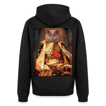 03 Kater Majestät Cat General King König - Unisex Premium Bio Zip Hoodie - Schwarz - Hinten - Nico (187cm)