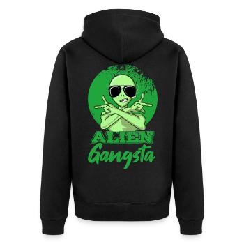 Alien Gangsta UFO Space Extraterrestrial Gift - Unisex Premium Organic Zip Hoodie - black - Back - Nico (187cm)
