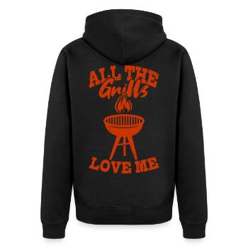 Grill Lieben Mich BBQ Barbecue Grillen Geschenk - Unisex Premium Bio Zip Hoodie - Schwarz - Hinten - Nico (187cm)
