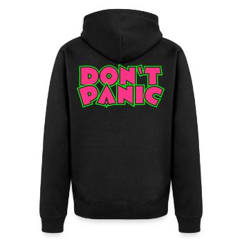 113 Don't Panic - Unisex Premium Bio Zip Hoodie - Schwarz - Hinten - Nico (187cm)