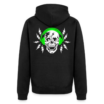41 Totenkopf Skull Kopfhörer Blitze - Unisex Premium Bio Zip Hoodie - Schwarz - Hinten - Nico (187cm)