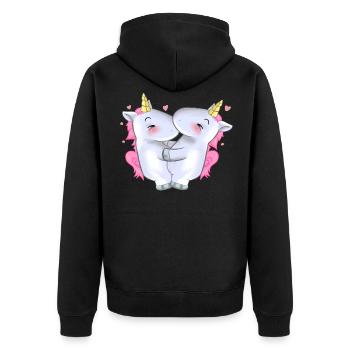 2 Cute Pink Unicorns Hugging Hug Friendship Gift - Unisex Premium Organic Zip Hoodie - black - Back - Nico (187cm)