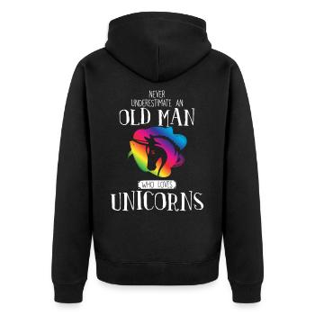 Unicorn Lover Gift Idea Old Man Unicorn - Unisex Premium Organic Zip Hoodie - black - Back - Nico (187cm)