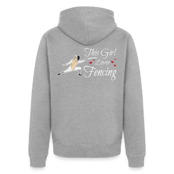 Dieses Mädchen mag Sport-Fechter-Geschenk-Degen fechten - Unisex Premium Bio Zip Hoodie - Grau meliert - Hinten - Nico (187cm)