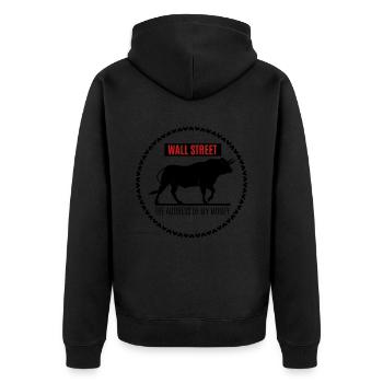 Wall Street - The Adress of My Money / Bulle - Unisex Premium Bio Zip Hoodie - Schwarz - Hinten - Nico (187cm)