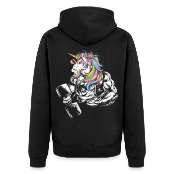 Licorne bodybuilding Unicorn Fitness Training - Veste à capuche bio Premium Unisexe - noir - Dos - Nico (187cm)