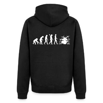 Drummer Schlagzeug Evolution Schlagzeuger Geschenk - Unisex Premium Bio Zip Hoodie - Schwarz - Hinten - Nico (187cm)
