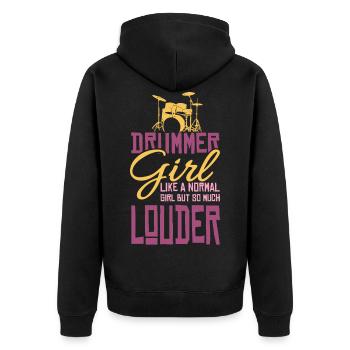Drummer Girl Musiker Schlagzeuger Geschenk Mädchen - Unisex Premium Bio Zip Hoodie - Schwarz - Hinten - Nico (187cm)