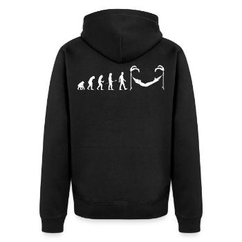 Evolution Man Hammock Geschenkidee Hammocking - Unisex Premium Bio Zip Hoodie - Schwarz - Hinten - Nico (187cm)