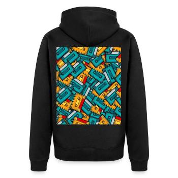 80er Jahre Retro Kassette Outfit Kostüm Vintage - Unisex Premium Bio Zip Hoodie - Schwarz - Hinten - Nico (187cm)