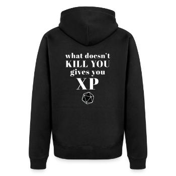 Was dich nicht tötet bringt Erfahrung Rollenspiel - Unisex Premium Bio Zip Hoodie - Schwarz - Hinten - Nico (187cm)