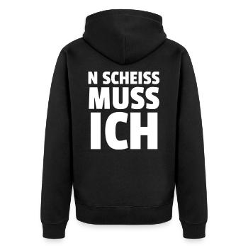 N SCHEISS MUSS ICH - Unisex Premium Bio Zip Hoodie - Schwarz - Hinten - Nico (187cm)
