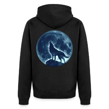 Wolf, Vollmond, Wölfe, Mond, Indianer, Wild, Hund - Unisex Premium Bio Zip Hoodie - Schwarz - Hinten - Nico (187cm)