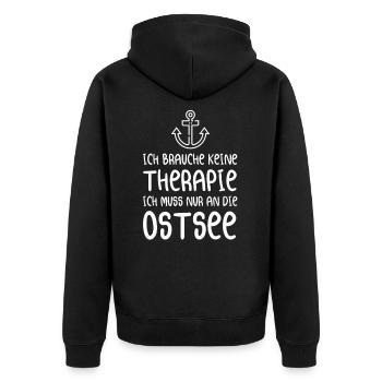 ICH BRAUCHE KEINE THERAPIE ICH MUSS NUR AN DIE OS - Unisex Premium Bio Zip Hoodie - Schwarz - Hinten - Nico (187cm)