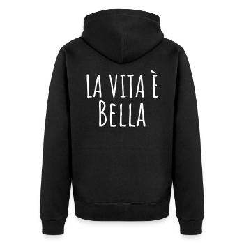 La Vita Bella - Unisex Premium Bio Zip Hoodie - Schwarz - Hinten - Nico (187cm)