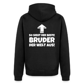 So Sieht Der Beste Bruder Der Welt Aus! - Unisex Premium Bio Zip Hoodie - Schwarz - Hinten - Nico (187cm)