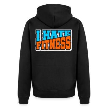No Sports Anti Fitness kein Sport sucks Geschenk - Unisex Premium Bio Zip Hoodie - Schwarz - Hinten - Nico (187cm)