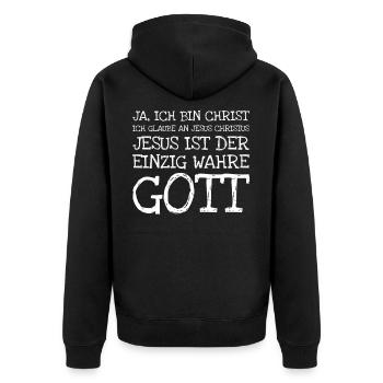 Ja Ich Bin Christ Ich Glaube An Jesus Christus Jes - Unisex Premium Bio Zip Hoodie - Schwarz - Hinten - Nico (187cm)