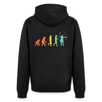 Evolution Bogenschießen Bogenschütze Pfeil Bogen - Unisex Premium Bio Zip Hoodie - Schwarz - Hinten - Nico (187cm)