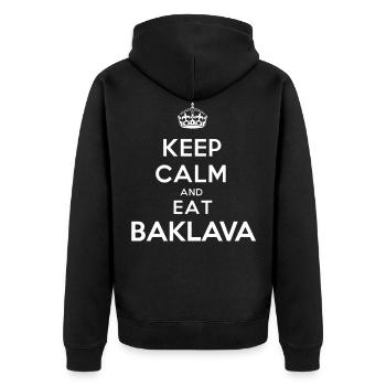 Gardez le calme et mangez un cadeau Baklava - Veste à capuche bio Premium Unisexe - noir - Dos - Nico (187cm)
