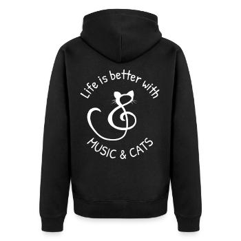 Katze Kater Mieze Kätzchen Musik Spruch Geschenk - Unisex Premium Bio Zip Hoodie - Schwarz - Hinten - Nico (187cm)