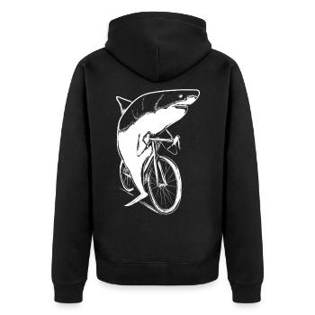 Radfahren Shark Fahrrad Radfahrer Geschenk - Unisex Premium Bio Zip Hoodie - Schwarz - Hinten - Nico (187cm)