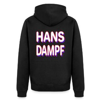 HANS DAMPF - Unisex Premium Bio Zip Hoodie - Schwarz - Hinten - Nico (187cm)