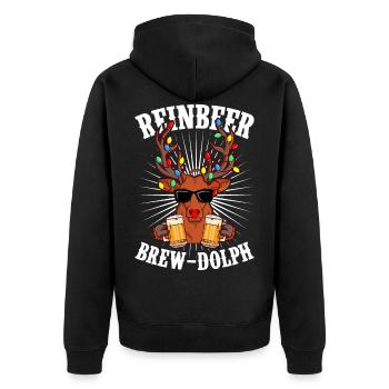 BREW DOLPH REINBEER Ugly Christmas Weihnachten - Unisex Premium Bio Zip Hoodie - Schwarz - Hinten - Nico (187cm)