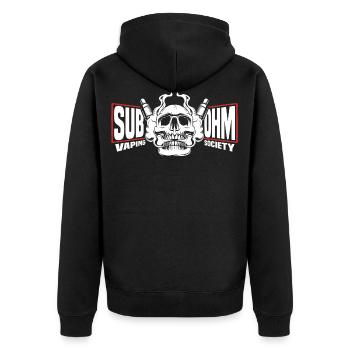 sub ohm vape totenkopf mit akkuträger shirt - Unisex Premium Bio Zip Hoodie - Schwarz - Hinten - Nico (187cm)
