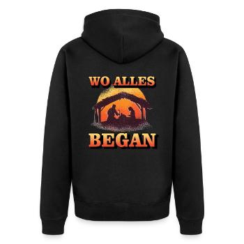 Wo Alles Began - Weihnachten Krippe Geburt Christ - Unisex Premium Bio Zip Hoodie - Schwarz - Hinten - Nico (187cm)