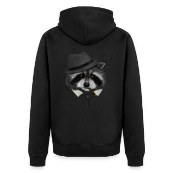 Gangster Mafia Waschbär - Unisex Premium Bio Zip Hoodie - Schwarz - Hinten - Nico (187cm)