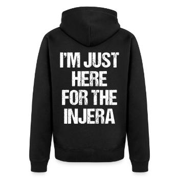 I'm just here for The Injera Habesha Ethiopian - Unisex Premium Bio Zip Hoodie - Schwarz - Hinten - Nico (187cm)