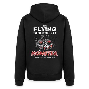 The Flying Spaghetti Monster Pastafari Atheisten - Unisex Premium Bio Zip Hoodie - Schwarz - Hinten - Nico (187cm)