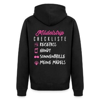 Mädelstrip Checkliste Girls Trip Crew Mädelstour - Unisex Premium Bio Zip Hoodie - Schwarz - Hinten - Nico (187cm)