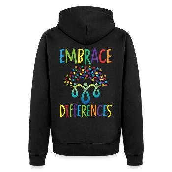 Embrace differences Autisme Handicap Compréhension - Veste à capuche bio Premium Unisexe - noir - Dos - Nico (187cm)