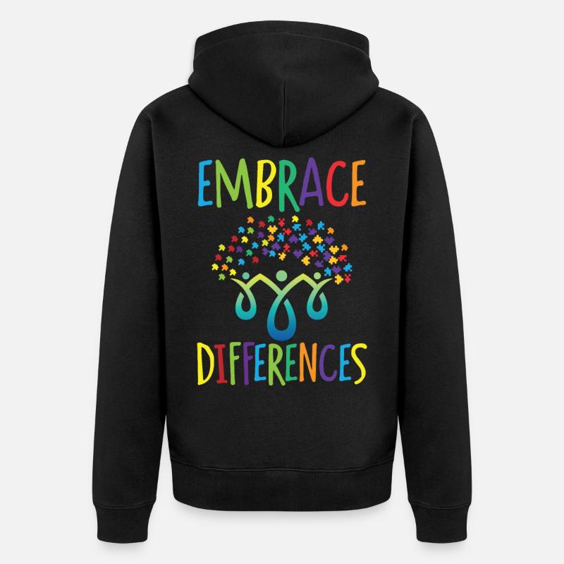 Embrace differences Autisme Handicap Compréhension - Veste à capuche bio Premium Unisexe - noir